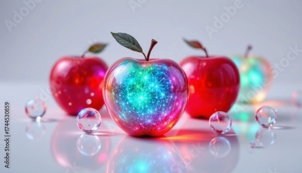 Fototapeta Glowing Apple with Abstract Light Design