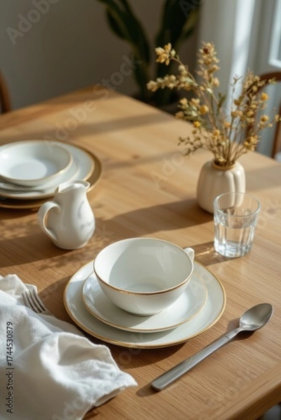 Fototapeta Elegant Table Setting with Golden Trim