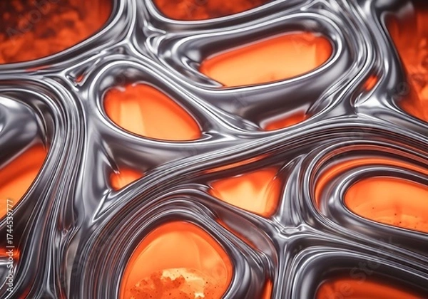 Fototapeta Intricate metallic structure with radiant orange glow, a mesmerizing abstract design element showcasing advanced