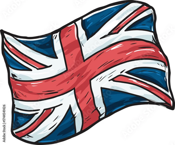 Fototapeta British flag waving in the wind isolated on transparent background. Vector illustration.