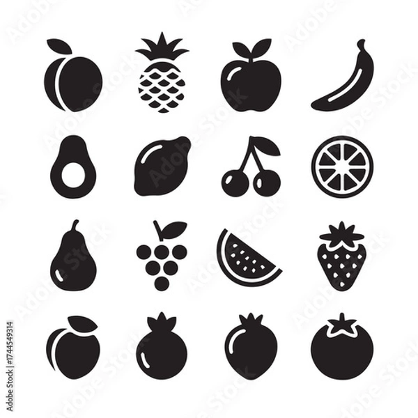 Fototapeta kitchen fruit icons collection 16 vector silhouettes ai eps jpeg perfect for logos