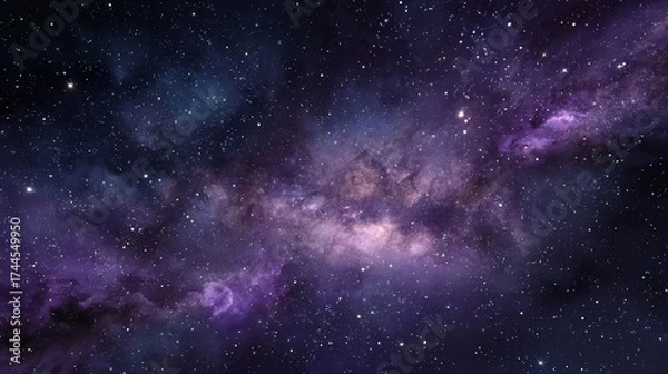 Fototapeta Starry night sky with a purple hue. The stars are scattered throughout the sky, creating a sense of depth and vastness