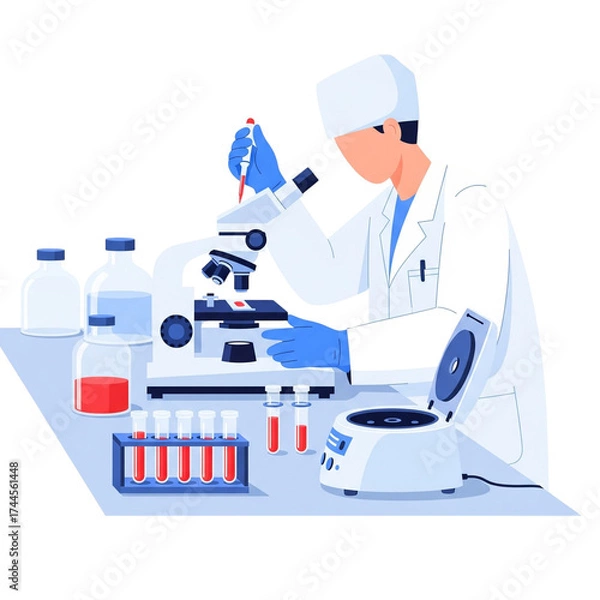 Obraz Lab Researcher with Blood Analysis