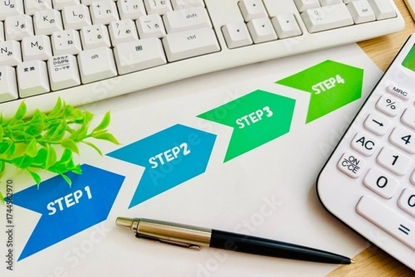 Fototapeta 目標へのステップを書き出す