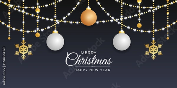 Fototapeta Merry christmas and happy new year with realistic balls and lights