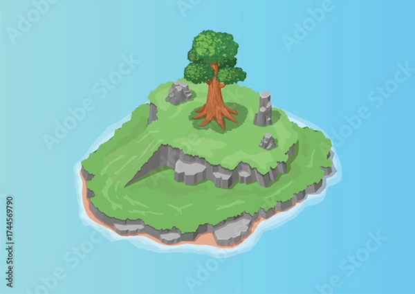 Obraz Isometric tropical natural island with big trees