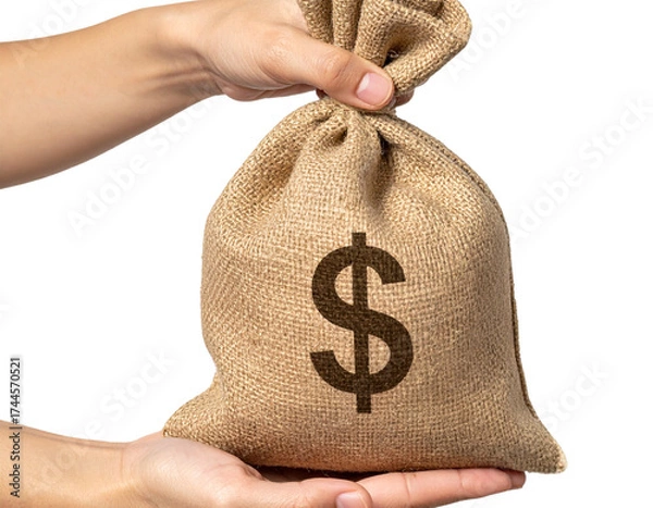 Obraz - Close-Up Hand Presenting Dollar Marked Sack