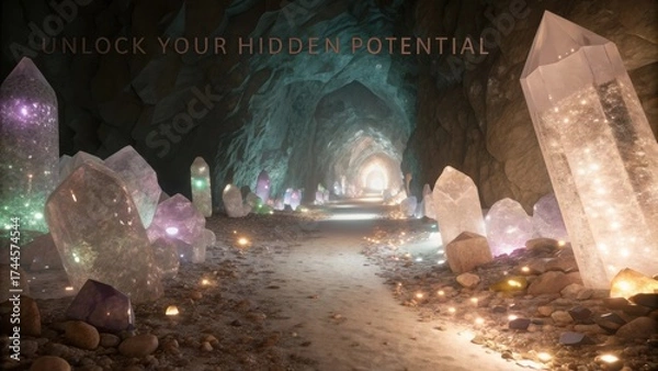 Obraz Enchanted Cave with Sparkling Crystals and Mystical Glow Inviting Self-Discovery and Exploration of Inner Strength