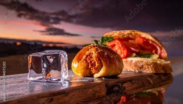 Obraz Sunset snacks, ice cubes, sandwich