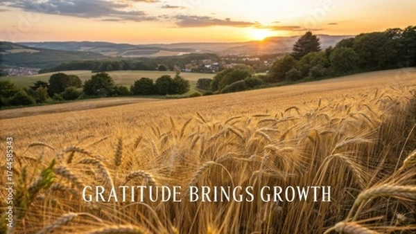 Obraz Golden Wheat Field at Sunset with Message of Gratitude and Growth for Inspiring Nature Imagery