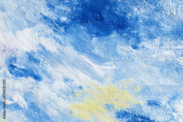 Obraz 抽象的な油絵、青と白のパレットナイフ画のテクスチャ背景