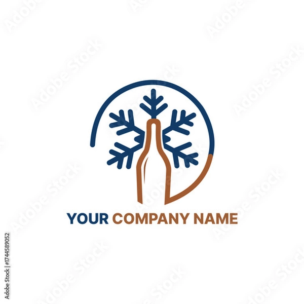 Fototapeta Creative Beverage Company Logo with a Chilled Wine Bottle and Snowflake Design Symbolizing Freshness and Coolness