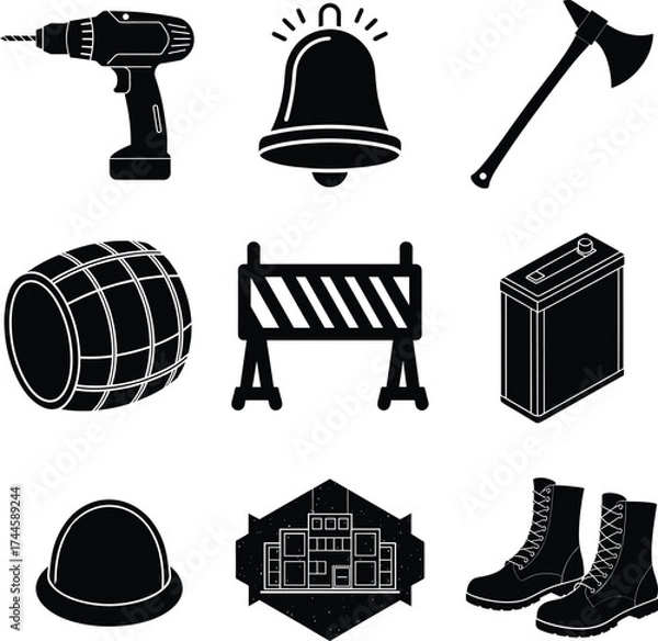 Fototapeta Miner Black vector isolated And White Background