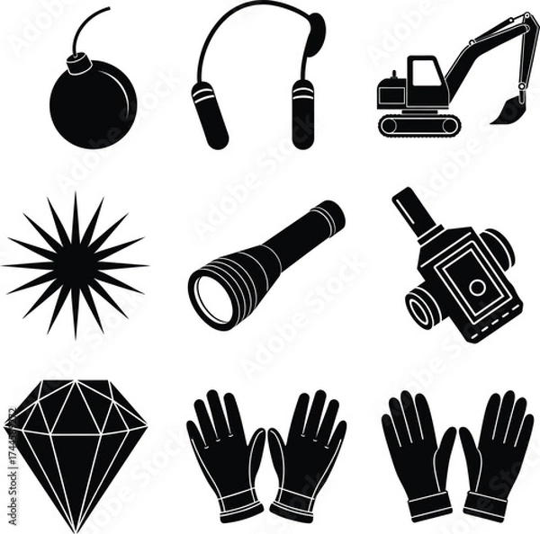 Fototapeta Miner Black vector isolated And White Background