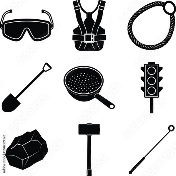 Fototapeta Miner Black vector isolated And White Background
