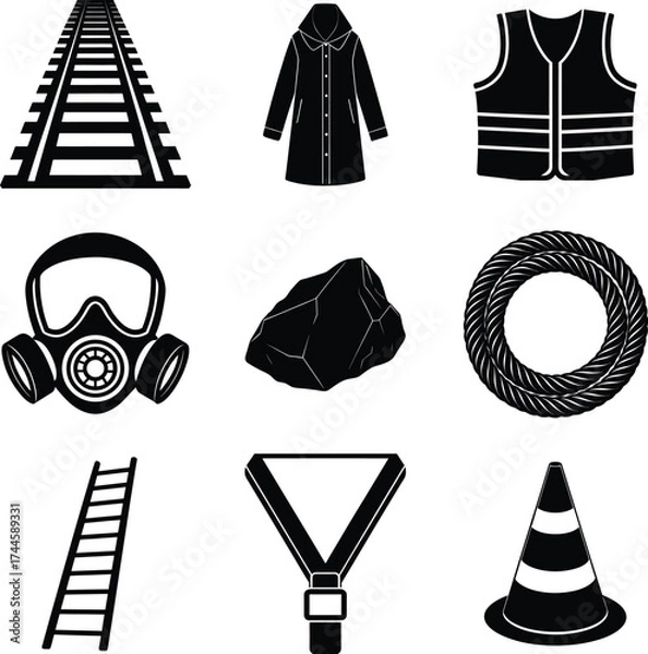 Fototapeta Miner Black vector isolated And White Background