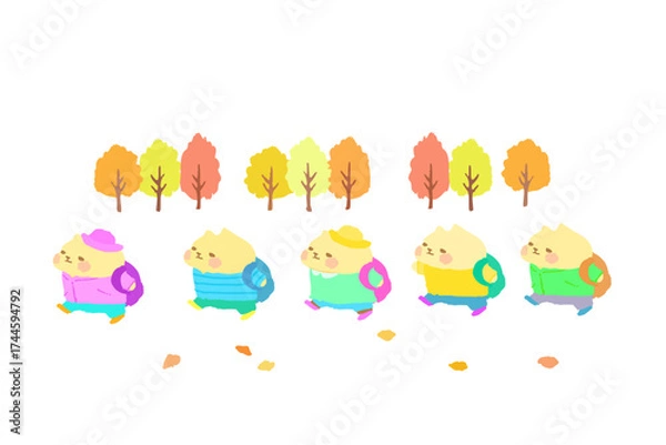 Obraz 秋の遠足に行く可愛い猫のベクターイラスト素材