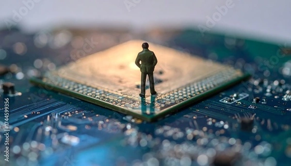 Obraz Tiny figure stands on a computer chip