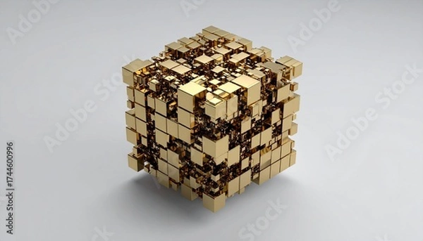 Fototapeta Gold cube composed of many smaller cubes