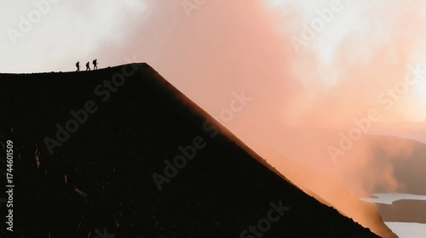 Obraz Silhouettes Hiking at Sunrise