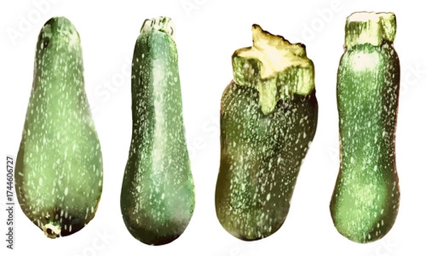 Fototapeta リアルな水彩タッチのズッキーニのイラスト素材セット