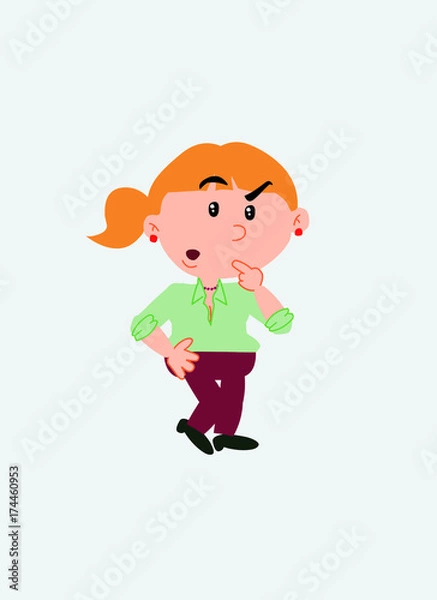 Fototapeta White businesswoman. Vector illustration isolated in a funny cartoon style. The character is doubting.