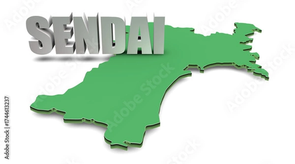 Obraz 仙台市テキスト素材（透過背景：緑マップ）