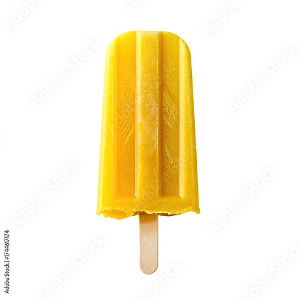 Fototapeta Isolated overhead shot of a yellow, rectangular popsicle on a wooden stick, against black
