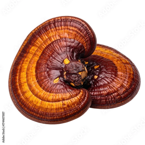 Fototapeta Two layered, reddish-brown bracket fungus with concentric growth rings, isolated on black