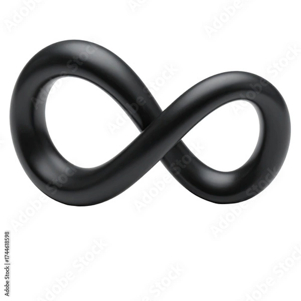 Obraz A sleek, three-dimensional black infinity symbol floats against a dark background