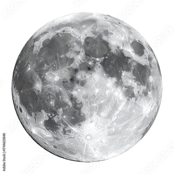 Fototapeta A high-resolution grayscale image showcasing the cratered surface of the moon against a black background