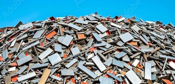 Obraz Pile of mixed stainless steel scrap metal pieces, processing, stainless steel scrap