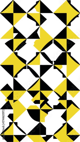 Fototapeta Geometric pattern with yellow and black shapes creating a dynamic visual effect.