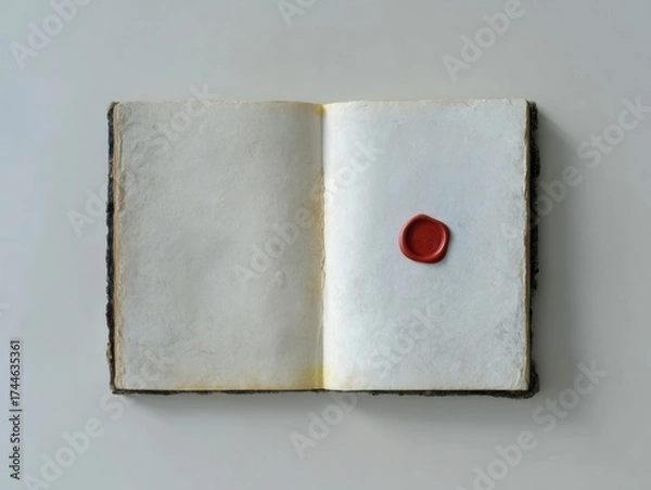 Fototapeta Authentic Vintage Notebook with Antique Red Seal Stamp on Aged Paper Premium Heritage Content for Education and Marketing Campaigns Inspiring Legacy and Wisdom