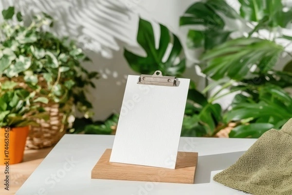 Fototapeta Modern Wooden Clipboard with Blank White Paper Premium Authentic Exam Prep and Study Planning Content for Educational and Social Media Use