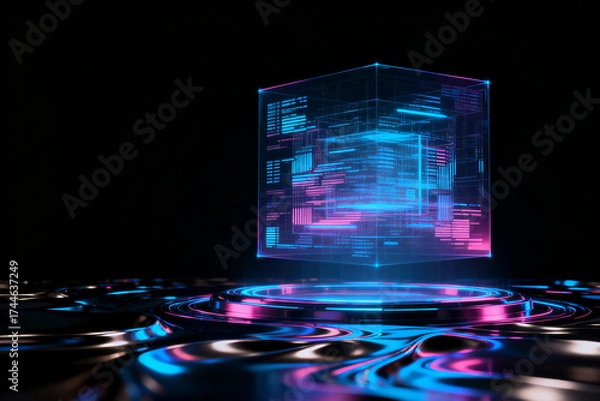Obraz Futuristic cube with glowing lines