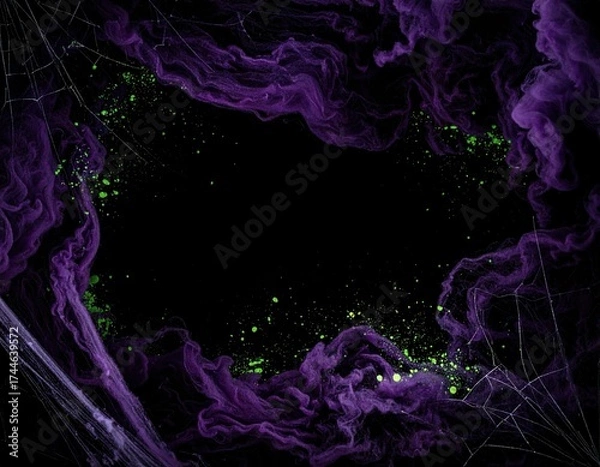 Obraz Dark abstract Halloween background with purple smoke and glowing spider webs