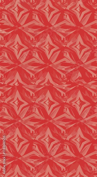 Fototapeta Red floral pattern repeating design with a symmetrical arrangement.