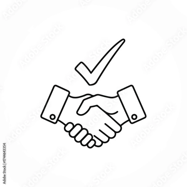 Fototapeta Handshake icon with check mark indicating successful agreement and partnership confirmation