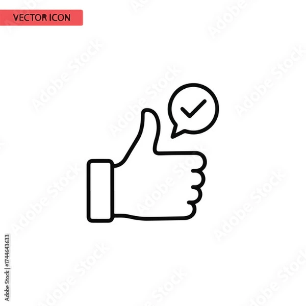 Fototapeta Simple Thumbs Up Icon With Checkmark For Approval Or Success