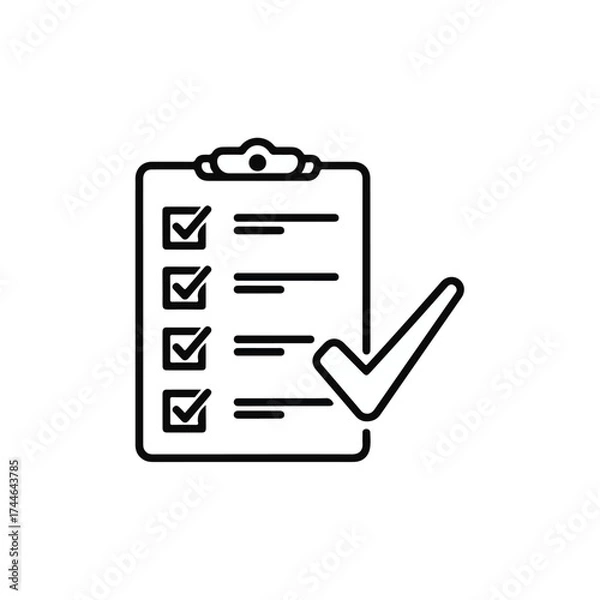 Fototapeta Checklist Icon with a Green Check Mark Symbol for Task Completion or Survey Results