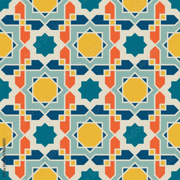 Fototapeta Seamless islamic geometric shape color pattern background retro style