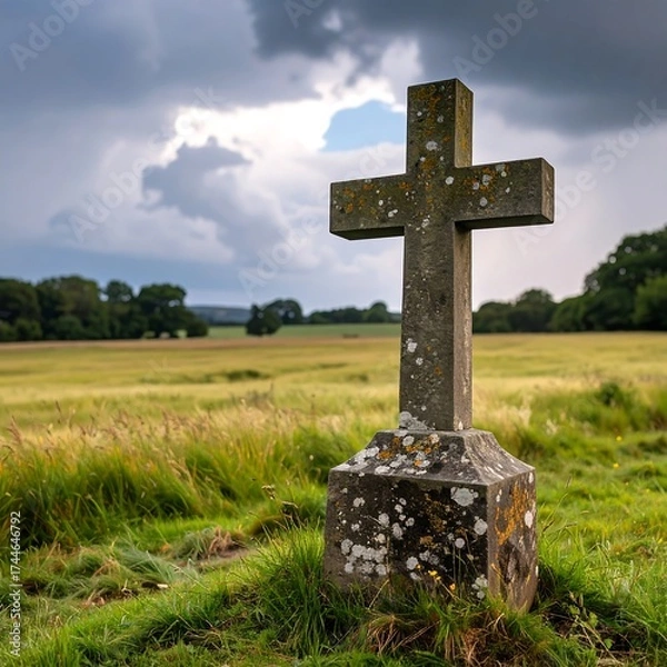 Obraz Stone cross in a field