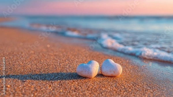 Obraz Romantic sandy coast with palm trees and oceanic background optimistic holiday touch under the sky