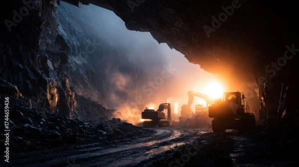 Obraz Ultra Realistic Mining Scene with Condensation and Dramatic Lighting