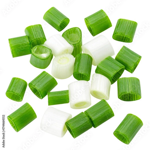 Obraz scattered green onion chopped isolated on white background