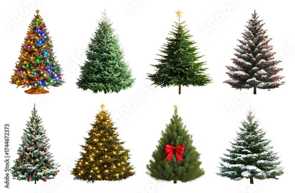 Fototapeta PNG Diverse festive Christmas trees collection, element set on transparent background