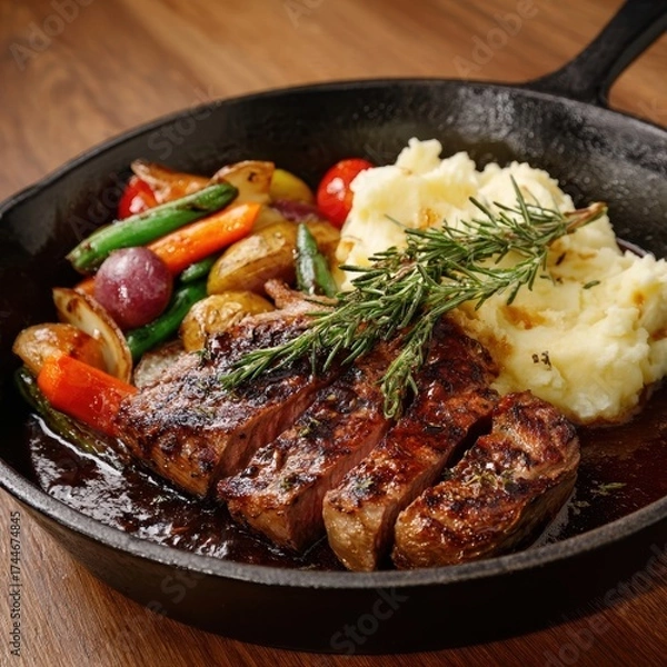 Obraz Delicious steak with colorful vegetables.