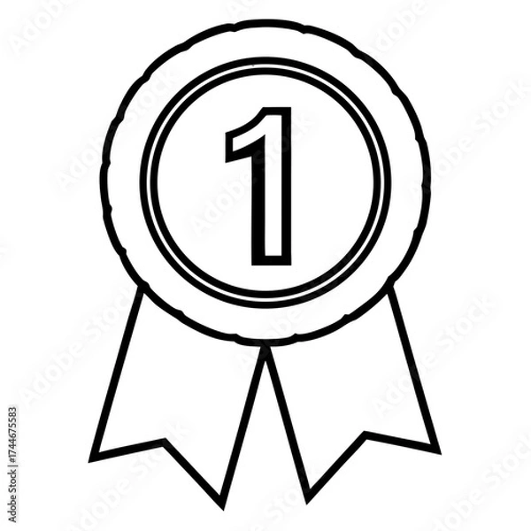 Obraz Illustration of a first place award medal with ribbon in black and white