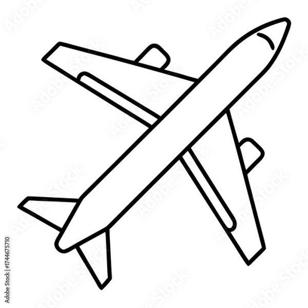 Obraz Outline illustration of a passenger airplane with wings and tail fins